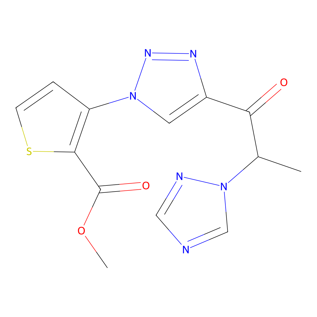 methyl 3-{4-[2-(1H-1,2,4-triazol-1-yl)propanoyl]-1H-1,2,3-triazol-1-yl}-2-thiophenecarboxylate molecular structure, CAS 478041-14-4