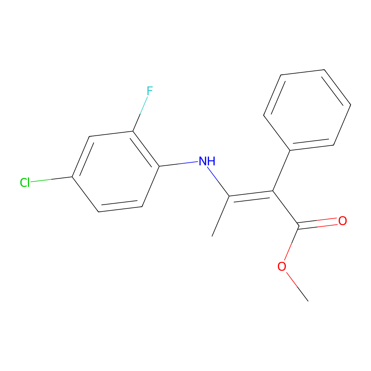 methyl (2Z)-3-[(4-chloro-2-fluorophenyl)amino]-2-phenylbut-2-enoate molecular structure, CAS 478041-31-5