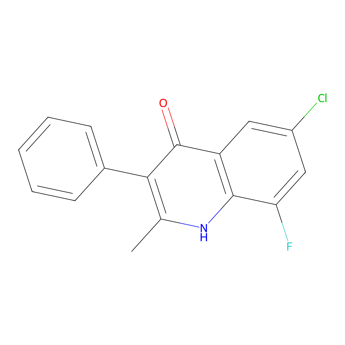 6-chloro-8-fluoro-2-methyl-3-phenyl-4(1H)-quinolinone molecular structure, CAS 478041-39-3