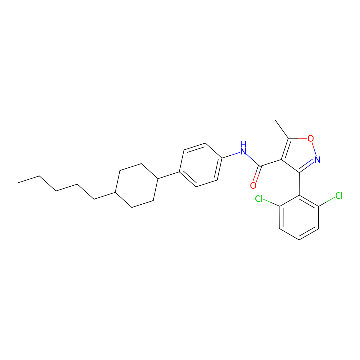 3-(2,6-dichlorophenyl)-5-methyl-N-[4-(4-pentylcyclohexyl)phenyl]-1,2-oxazole-4-carboxamide molecular structure, CAS 478041-41-7