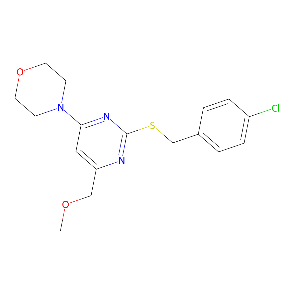 4-[2-[(4-Chlorobenzyl)sulfanyl]-6-(methoxymethyl)-4-pyrimidinyl]morpholine molecular structure, CAS 478041-43-9