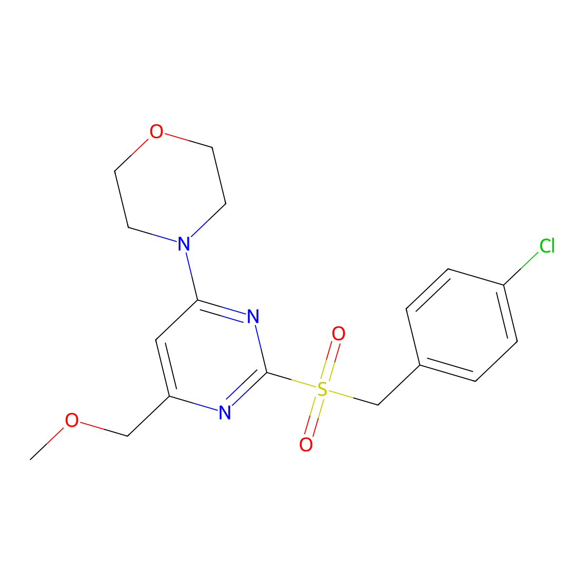 4-[2-[(4-Chlorobenzyl)sulfonyl]-6-(methoxymethyl)-4-pyrimidinyl]morpholine molecular structure, CAS 478041-44-0