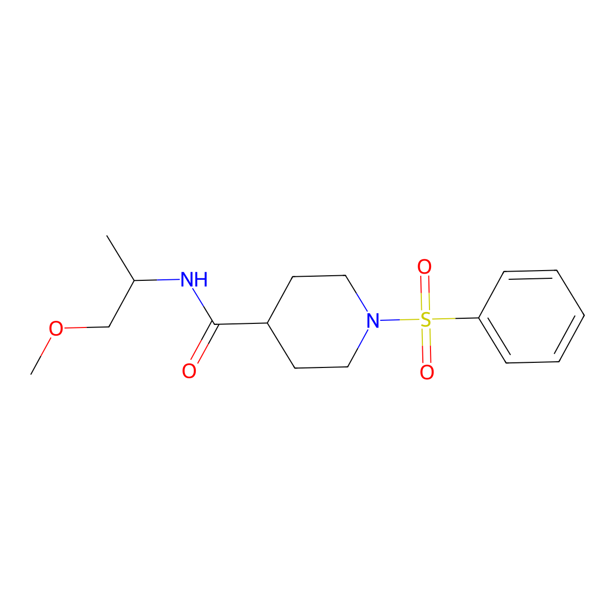 1-(benzenesulfonyl)-N-(1-methoxypropan-2-yl)piperidine-4-carboxamide molecular structure, CAS 478041-52-0
