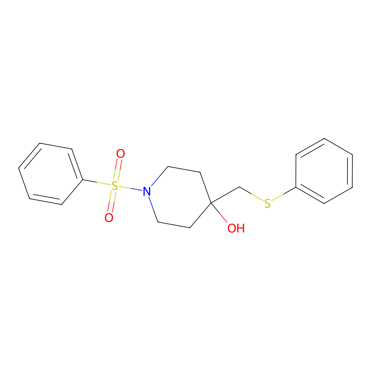 4-[(Phenylsulfanyl)methyl]-1-(phenylsulfonyl)-4-piperidinol molecular structure, CAS 478041-55-3