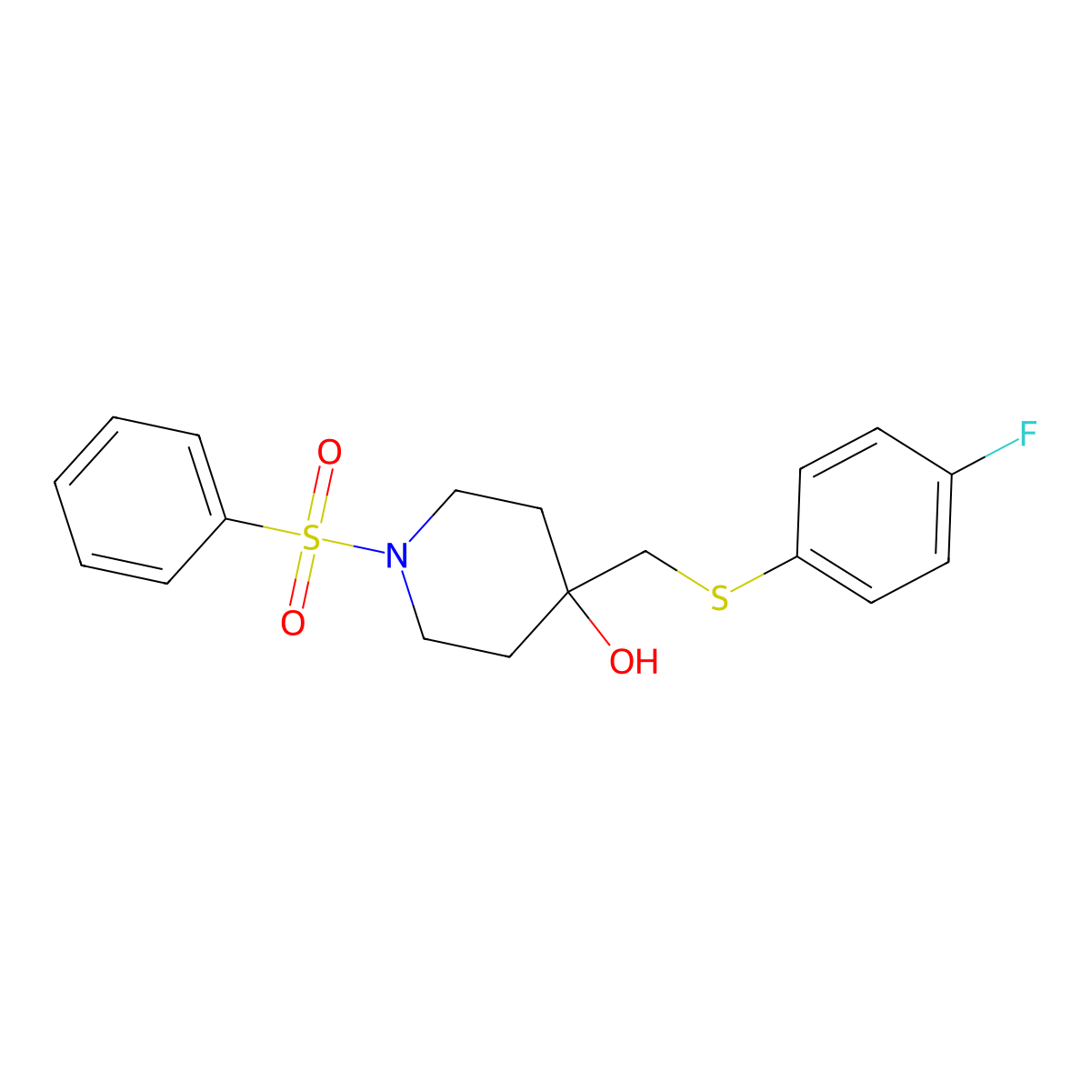 4-{[(4-Fluorophenyl)sulfanyl]methyl}-1-(phenylsulfonyl)-4-piperidinol molecular structure, CAS 478041-56-4