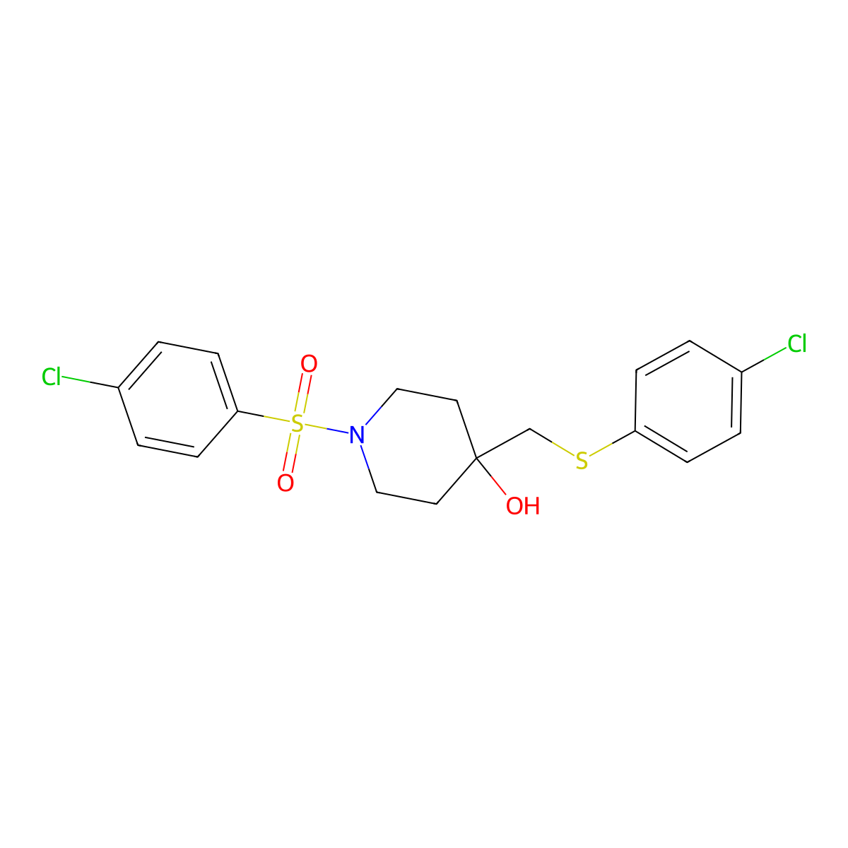 4-{[(4-Chlorophenyl)sulfanyl]methyl}-1-[(4-chlorophenyl)sulfonyl]-4-piperidinol molecular structure, CAS 478041-58-6
