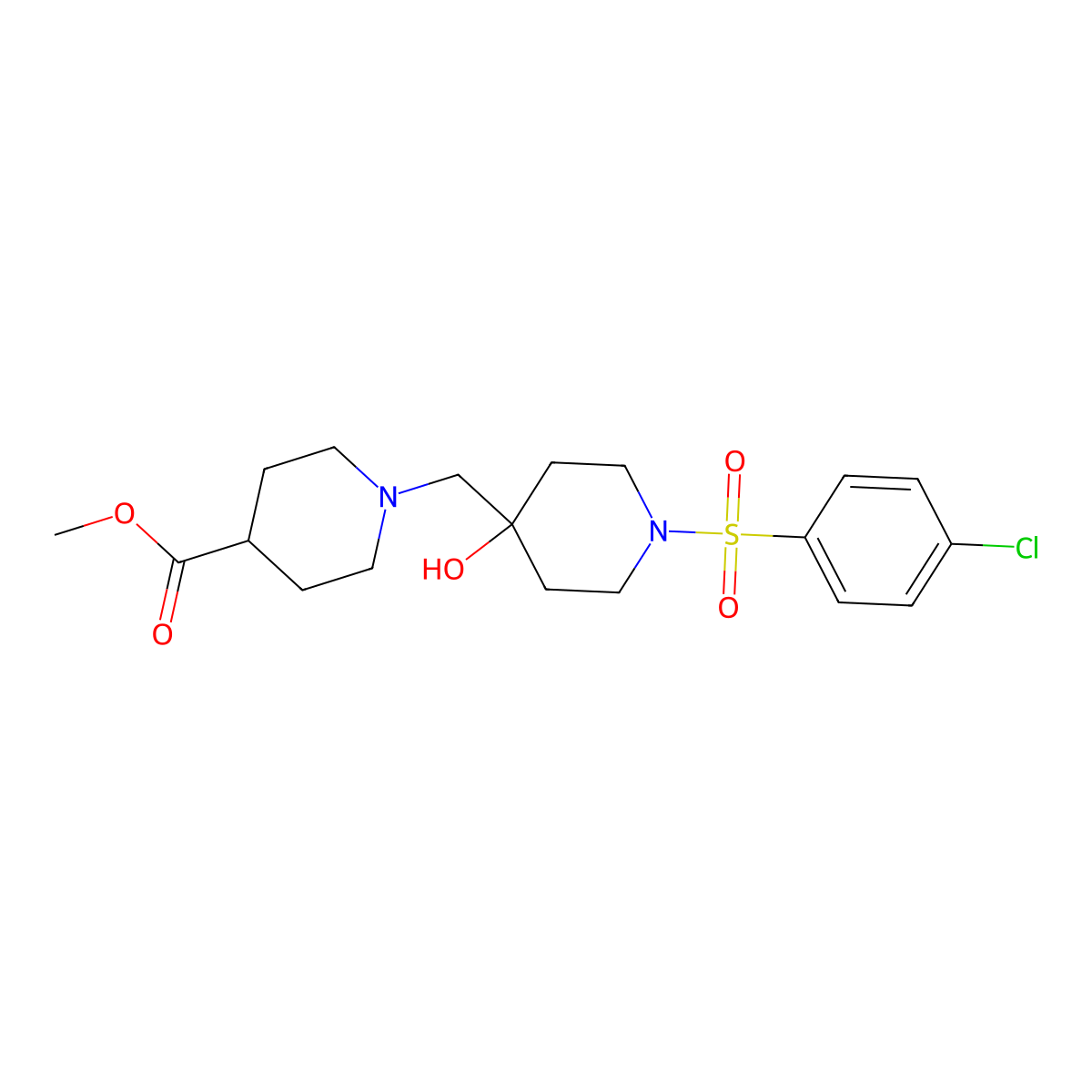Methyl 1-({1-[(4-chlorophenyl)sulfonyl]-4-hydroxy-4-piperidinyl}methyl)-4-piperidinecarboxylate molecular structure, CAS 478041-69-9