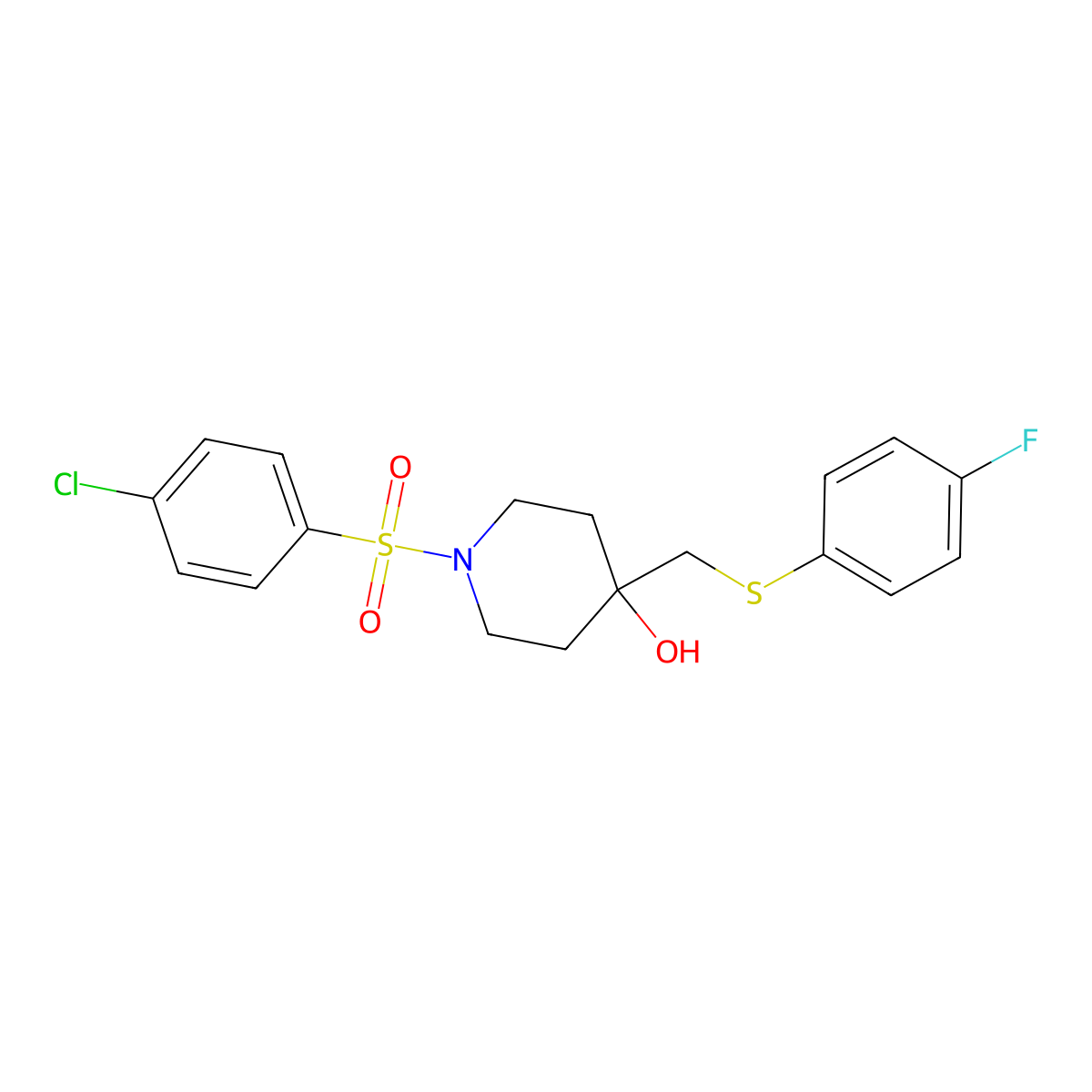 1-(4-Chlorophenyl)sulfonyl-4-[(4-fluorophenyl)sulfanylmethyl]piperidin-4-ol molecular structure, CAS 478041-71-3