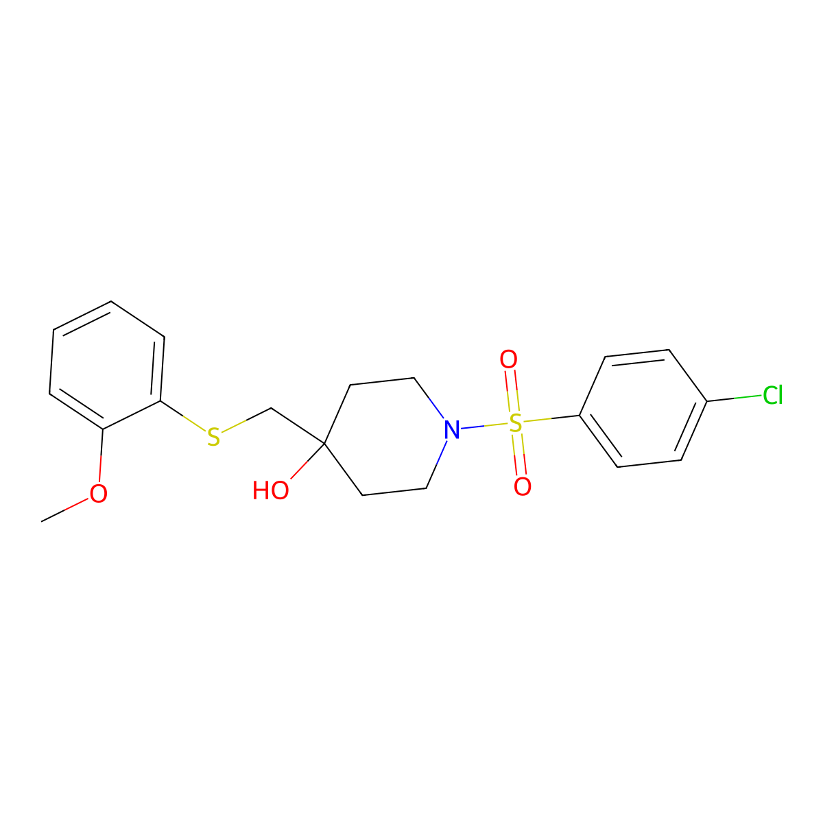 1-(4-Chlorophenyl)sulfonyl-4-[(2-methoxyphenyl)sulfanylmethyl]piperidin-4-ol molecular structure, CAS 478041-72-4