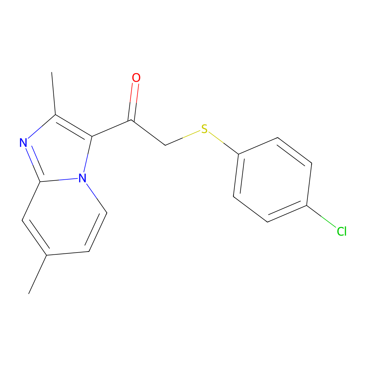2-[(4-Chlorophenyl)sulfanyl]-1-(2,7-dimethylimidazo[1,2-a]pyridin-3-yl)-1-ethanone molecular structure, CAS 478041-98-4
