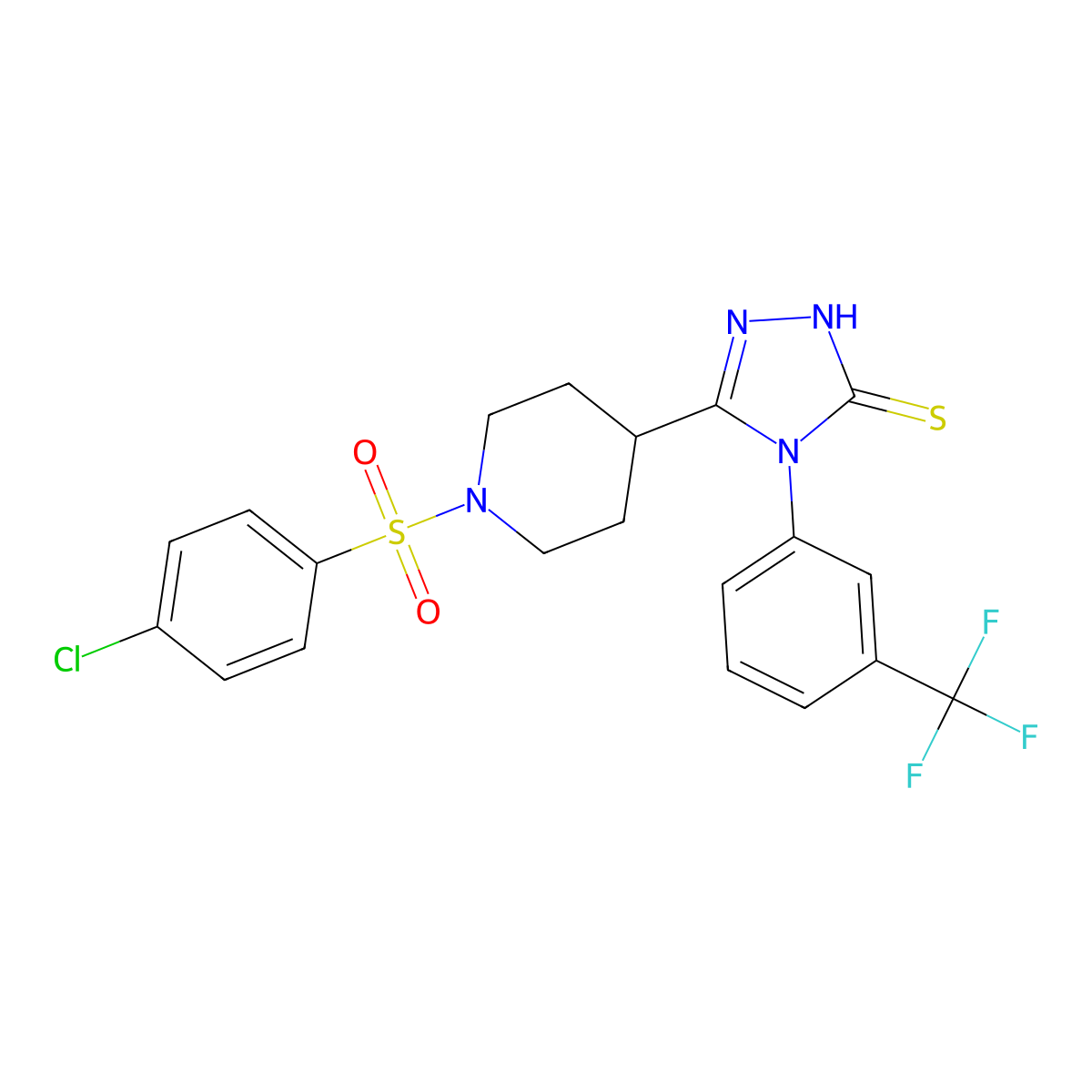 5-{1-[(4-chlorophenyl)sulfonyl]-4-piperidinyl}-4-[3-(trifluoromethyl)phenyl]-4H-1,2,4-triazole-3-thiol molecular structure, CAS 478042-32-9