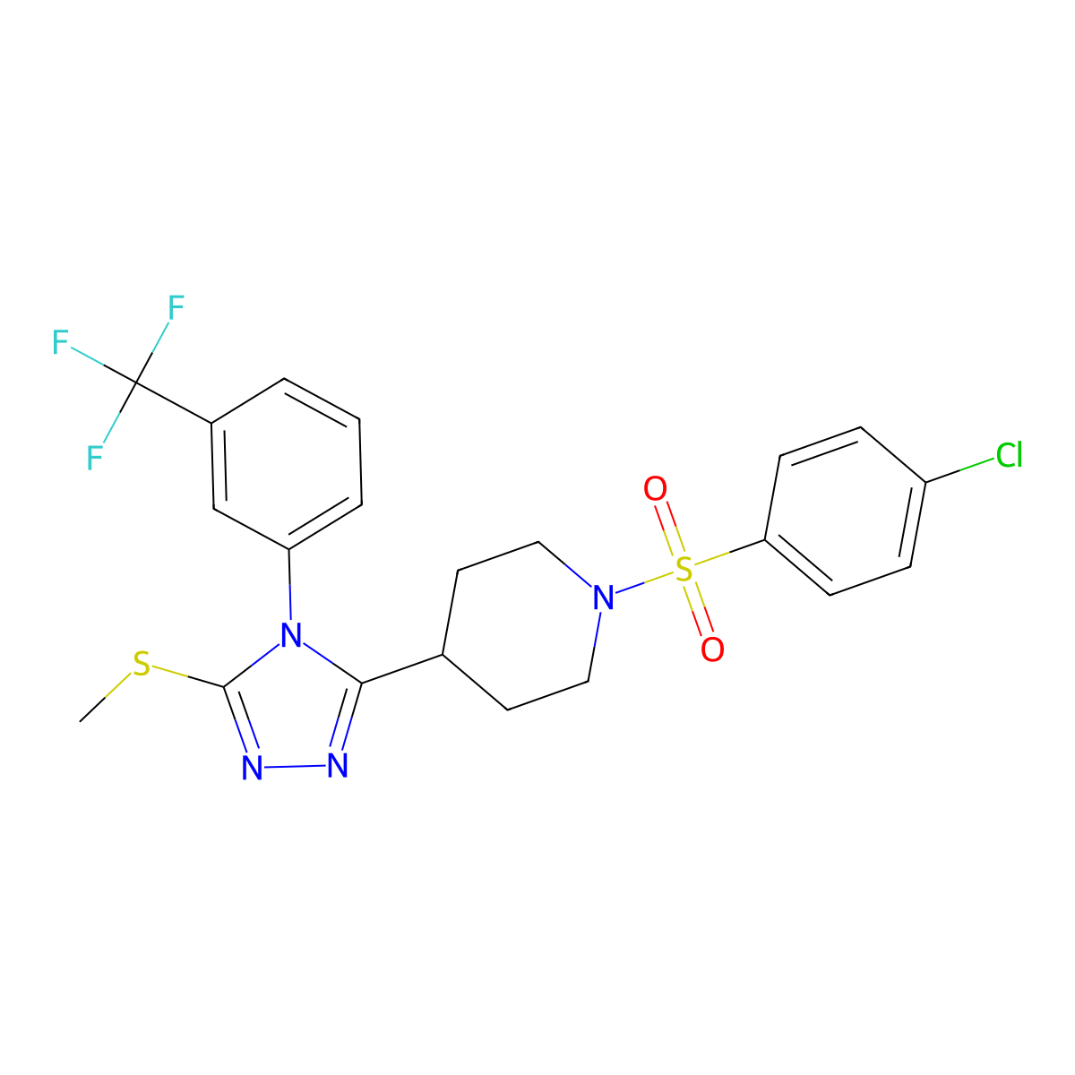 5-{1-[(4-chlorophenyl)sulfonyl]-4-piperidinyl}-4-[3-(trifluoromethyl)phenyl]-4H-1,2,4-triazol-3-yl methyl sulfide molecular structure, CAS 478042-33-0