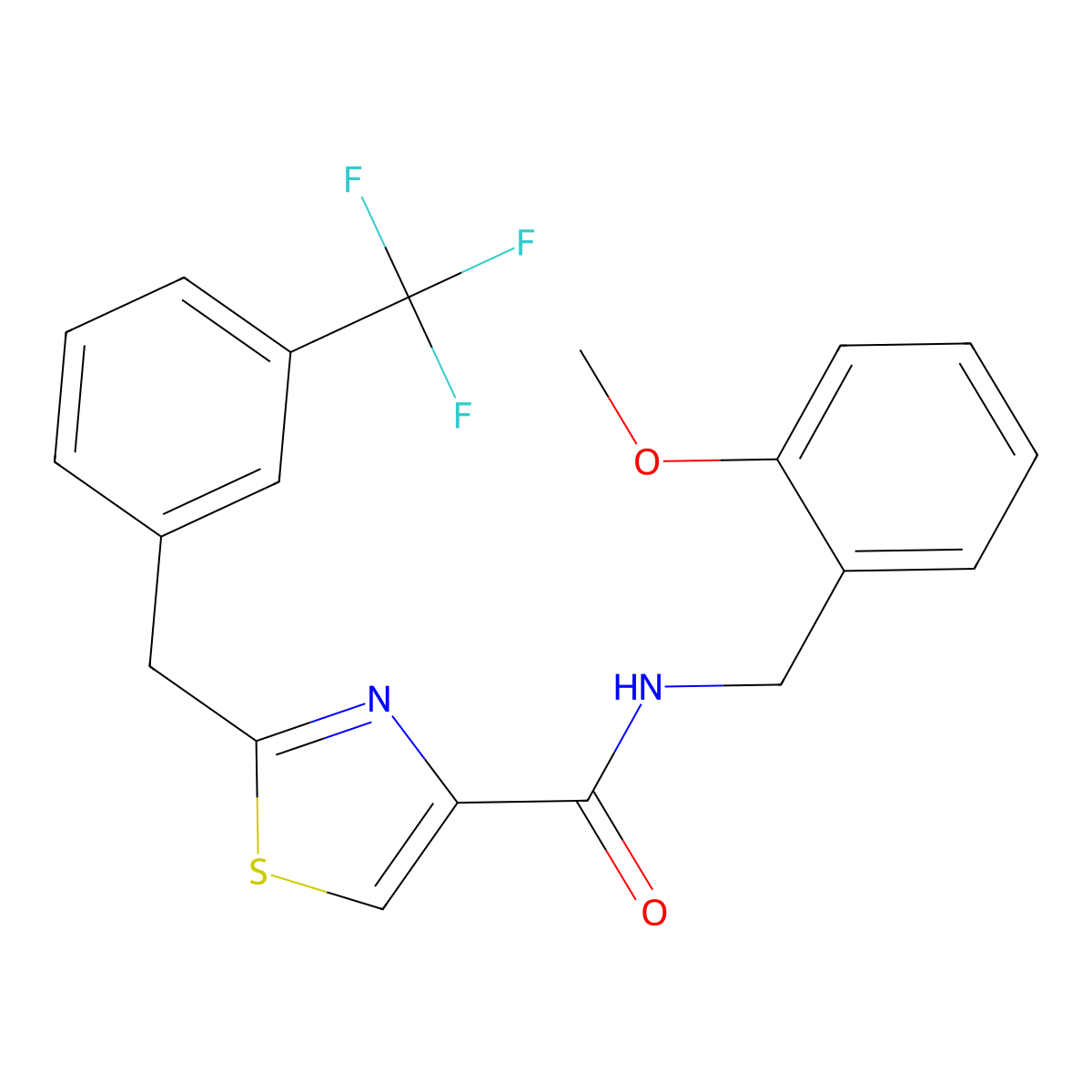 N-(2-methoxybenzyl)-2-[3-(trifluoromethyl)benzyl]-1,3-thiazole-4-carboxamide molecular structure, CAS 478042-42-1