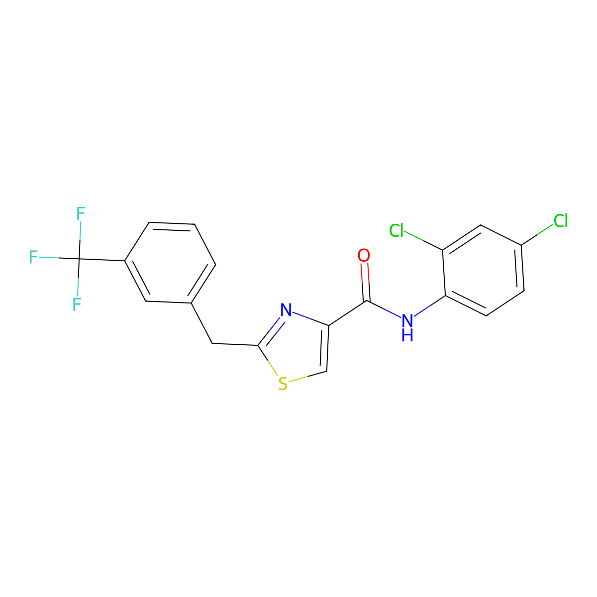 N-(2,4-dichlorophenyl)-2-[3-(trifluoromethyl)benzyl]-1,3-thiazole-4-carboxamide molecular structure, CAS 478042-44-3