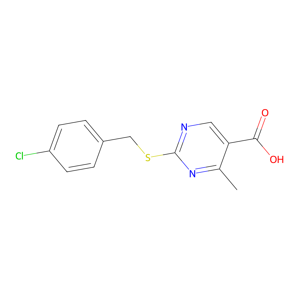 2-[(4-Chlorobenzyl)sulfanyl]-4-methyl-5-pyrimidinecarboxylic acid molecular structure, CAS 478042-55-6