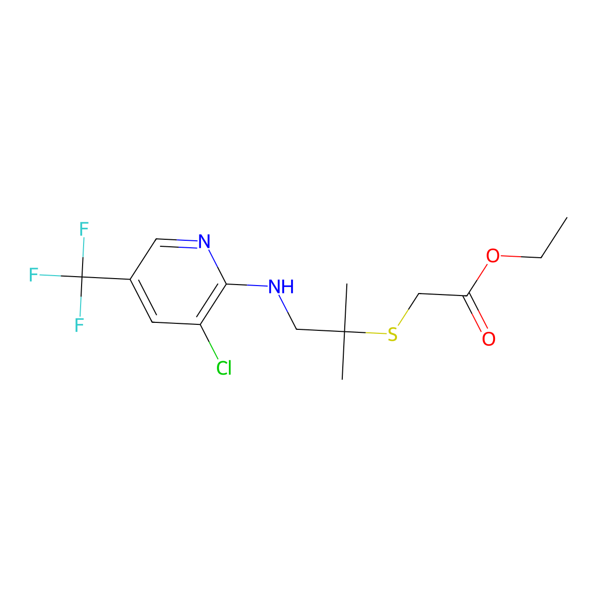 Ethyl 2-[(2-{[3-chloro-5-(trifluoromethyl)-2-pyridinyl]amino}-1,1-dimethylethyl)sulfanyl]acetate molecular structure, CAS 478042-69-2