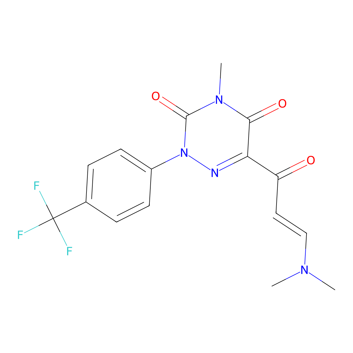 6-[3-(dimethylamino)acryloyl]-4-methyl-2-[4-(trifluoromethyl)phenyl]-1,2,4-triazine-3,5(2H,4H)-dione molecular structure, CAS 478042-75-0