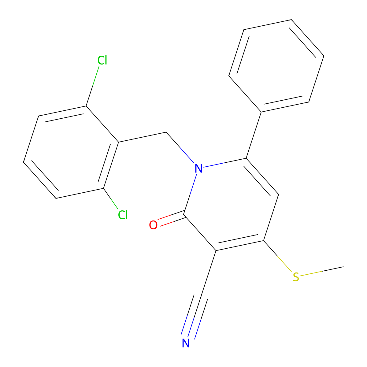 1-(2,6-Dichlorobenzyl)-4-(methylsulfanyl)-2-oxo-6-phenyl-1,2-dihydro-3-pyridinecarbonitrile molecular structure, CAS 478042-77-2