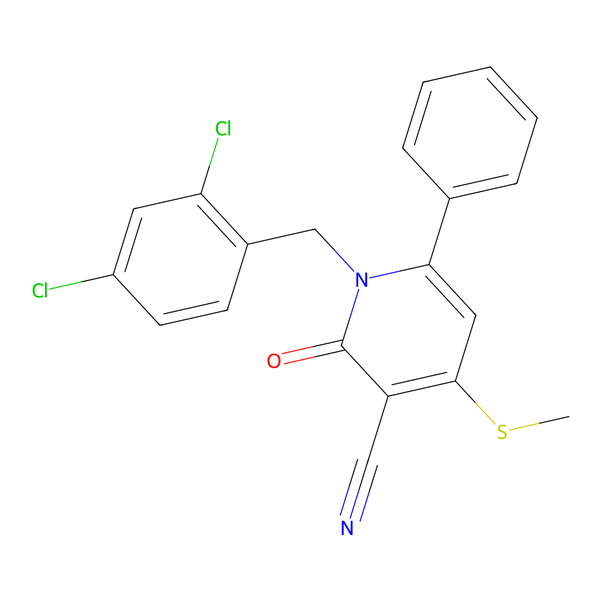 1-(2,4-Dichlorobenzyl)-4-(methylsulfanyl)-2-oxo-6-phenyl-1,2-dihydro-3-pyridinecarbonitrile molecular structure, CAS 478042-78-3