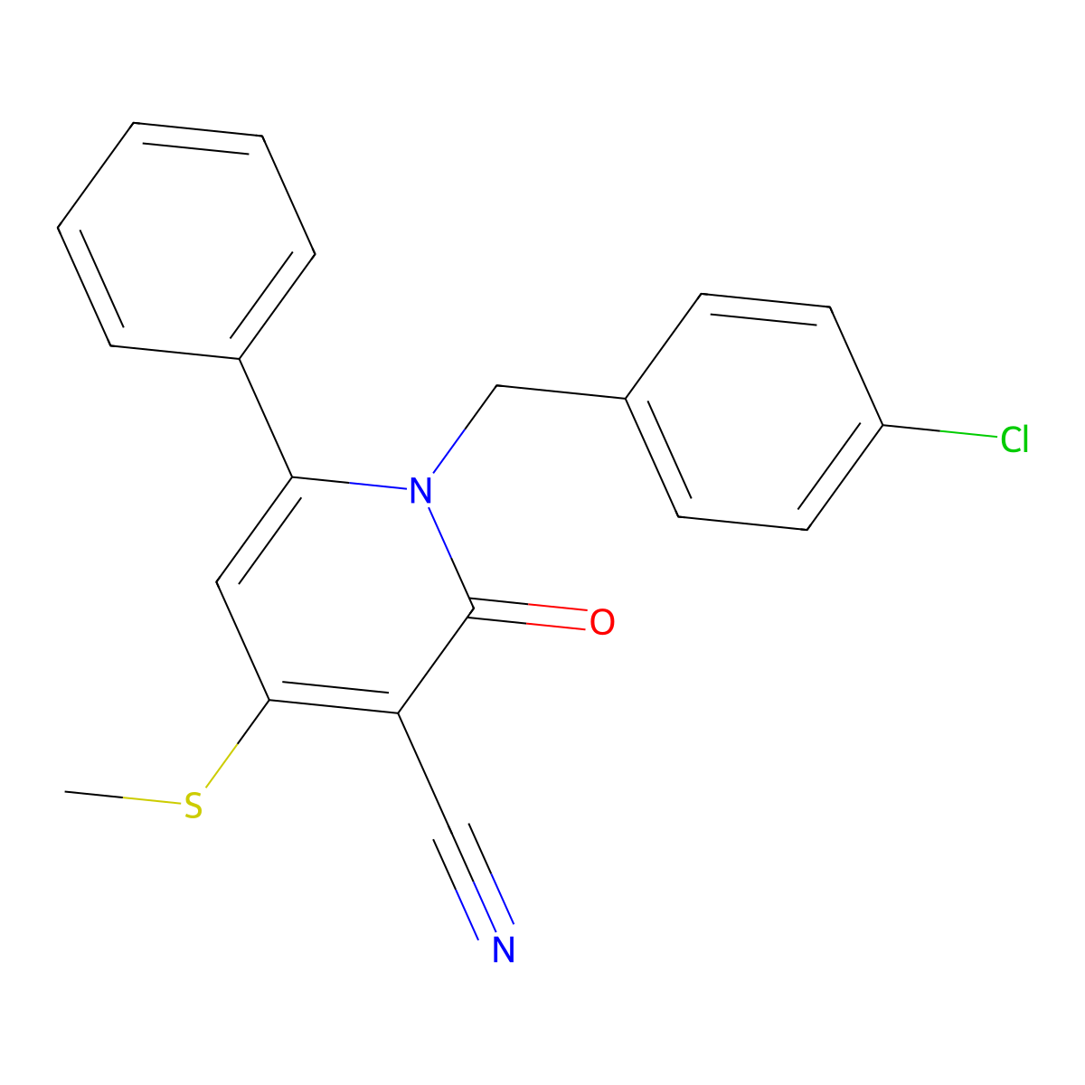 1-(4-Chlorobenzyl)-4-(methylsulfanyl)-2-oxo-6-phenyl-1,2-dihydro-3-pyridinecarbonitrile molecular structure, CAS 478042-79-4