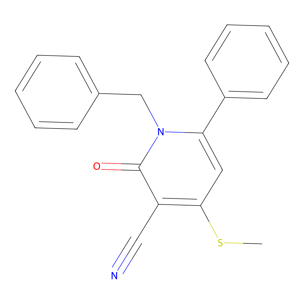 1-Benzyl-4-(methylsulfanyl)-2-oxo-6-phenyl-1,2-dihydro-3-pyridinecarbonitrile molecular structure, CAS 478042-80-7
