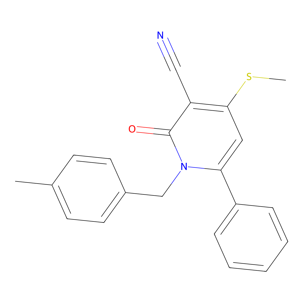 1-(4-Methylbenzyl)-4-(methylsulfanyl)-2-oxo-6-phenyl-1,2-dihydro-3-pyridinecarbonitrile molecular structure, CAS 478042-81-8