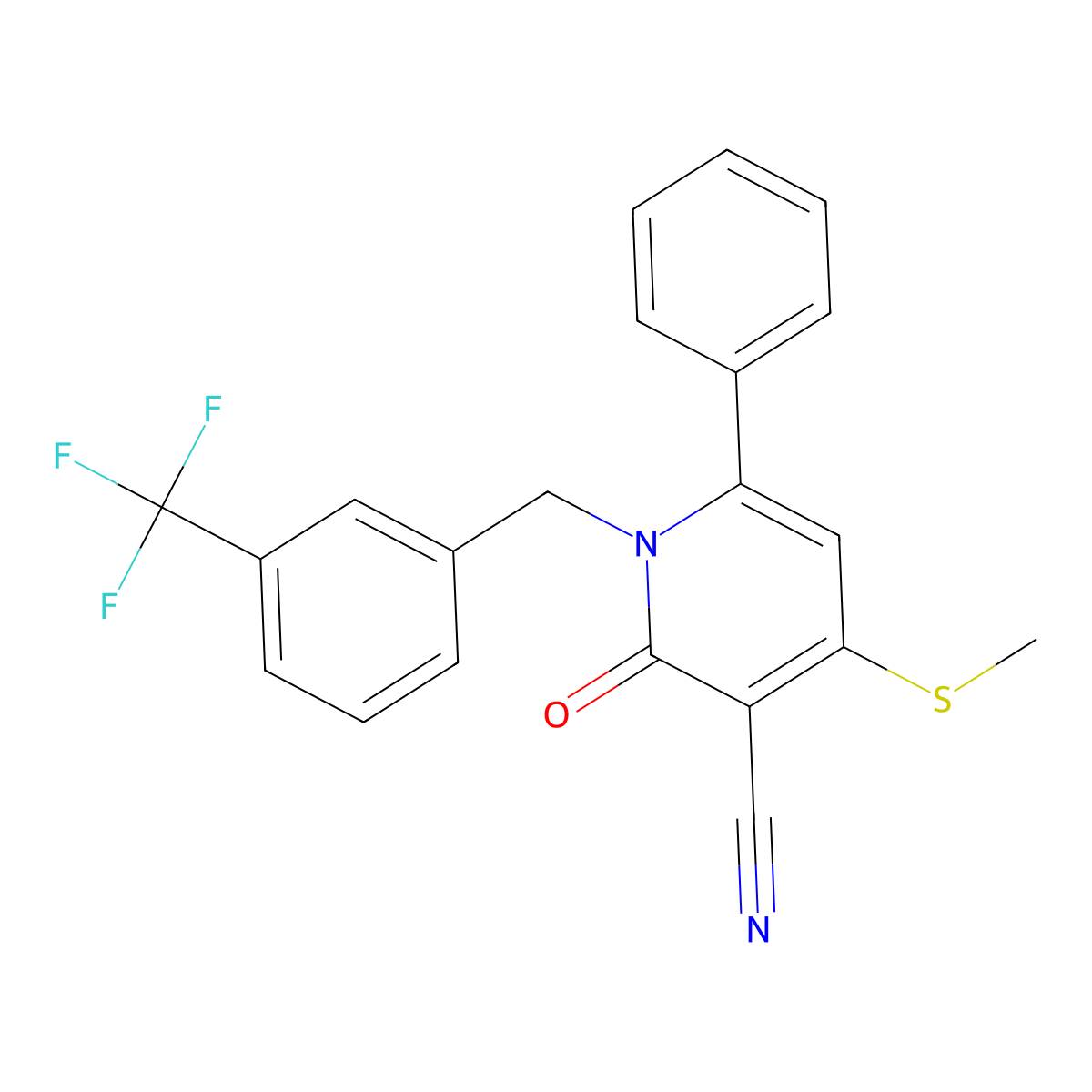 4-(Methylsulfanyl)-2-oxo-6-phenyl-1-(3-(trifluoromethyl)benzyl)-1,2-dihydro-3-pyridinecarbonitrile molecular structure, CAS 478042-82-9