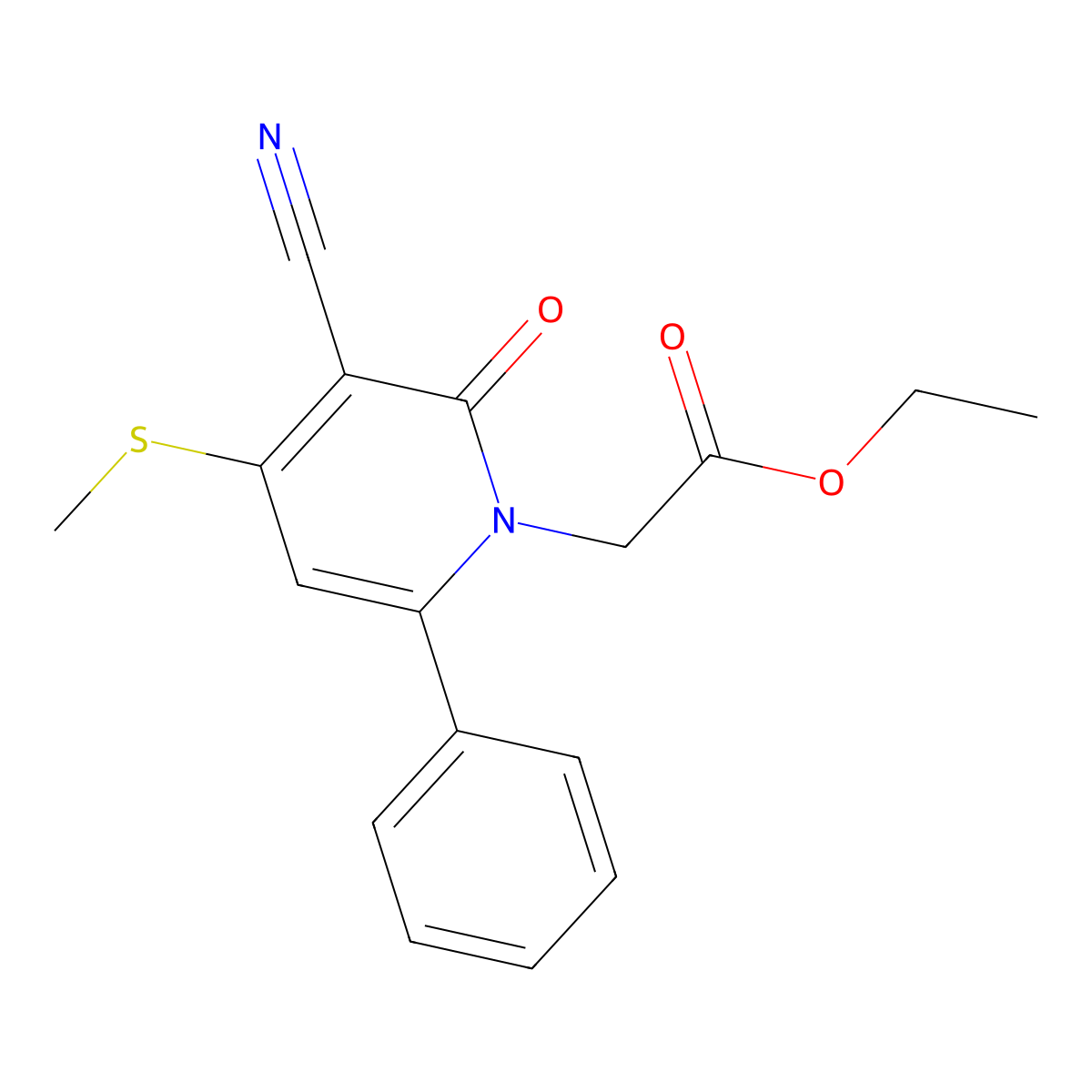 ethyl 2-[3-cyano-4-(methylsulfanyl)-2-oxo-6-phenyl-1(2H)-pyridinyl]acetate molecular structure, CAS 478042-84-1