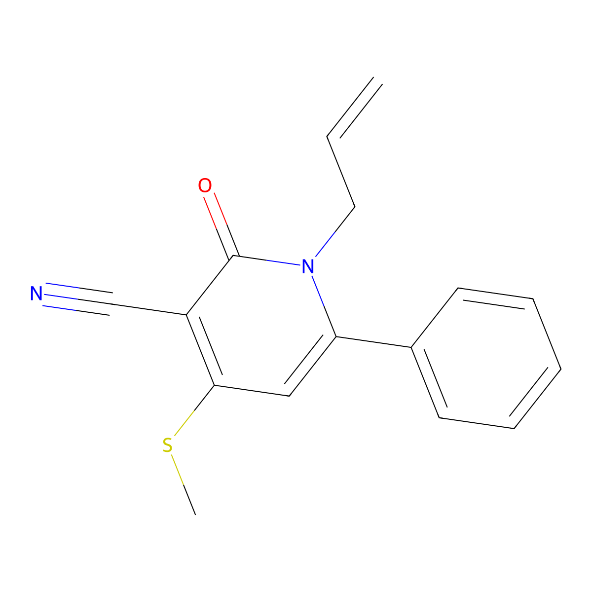 1-Allyl-4-(methylsulfanyl)-2-oxo-6-phenyl-1,2-dihydro-3-pyridinecarbonitrile molecular structure, CAS 478042-85-2