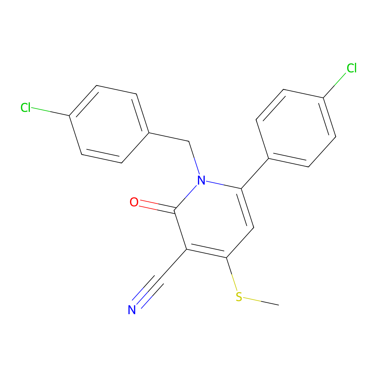1-(4-Chlorobenzyl)-6-(4-chlorophenyl)-4-(methylsulfanyl)-2-oxo-1,2-dihydro-3-pyridinecarbonitrile molecular structure, CAS 478042-88-5