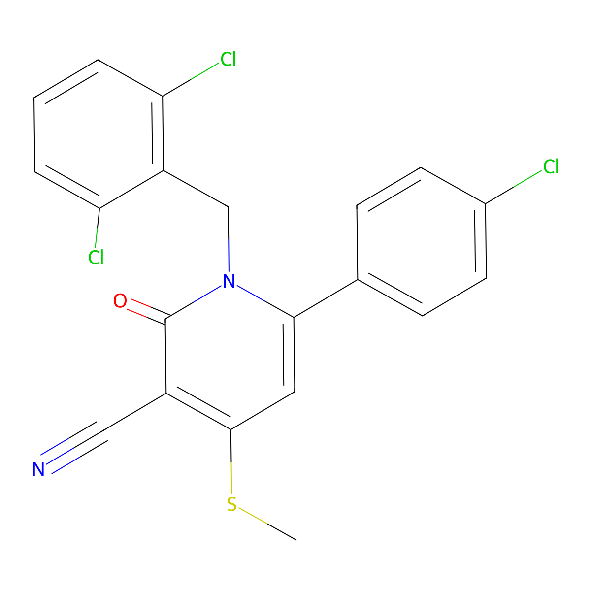 6-(4-Chlorophenyl)-1-(2,6-dichlorobenzyl)-4-(methylsulfanyl)-2-oxo-1,2-dihydro-3-pyridinecarbonitrile molecular structure, CAS 478042-89-6