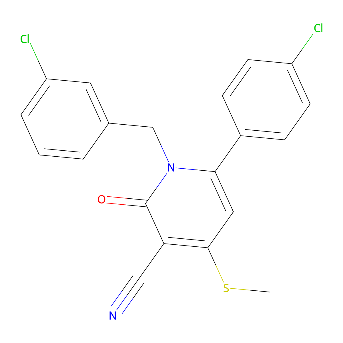 1-(3-Chlorobenzyl)-6-(4-chlorophenyl)-4-(methylsulfanyl)-2-oxo-1,2-dihydro-3-pyridinecarbonitrile molecular structure, CAS 478042-90-9