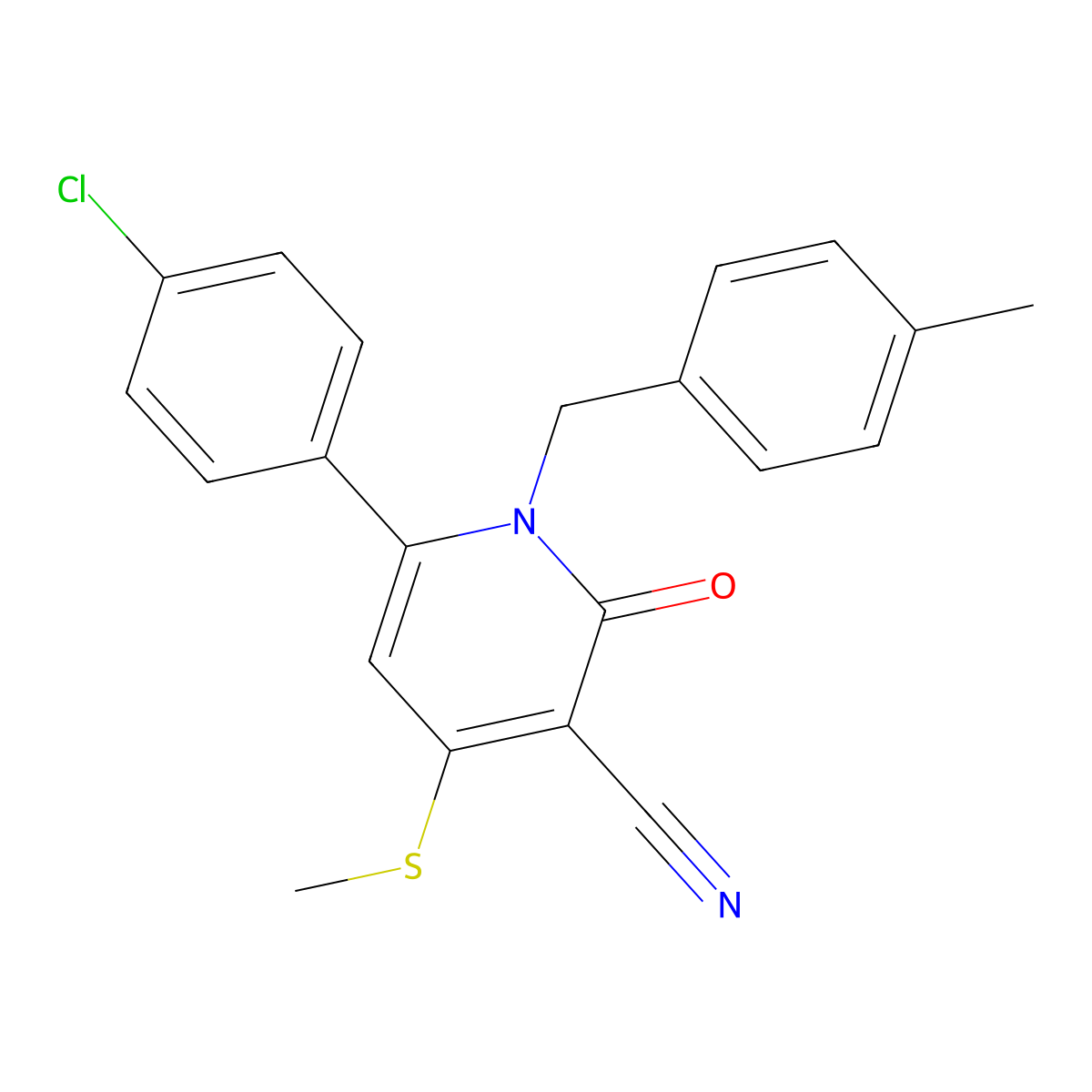 6-(4-Chlorophenyl)-1-(4-methylbenzyl)-4-(methylsulfanyl)-2-oxo-1,2-dihydro-3-pyridinecarbonitrile molecular structure, CAS 478042-91-0