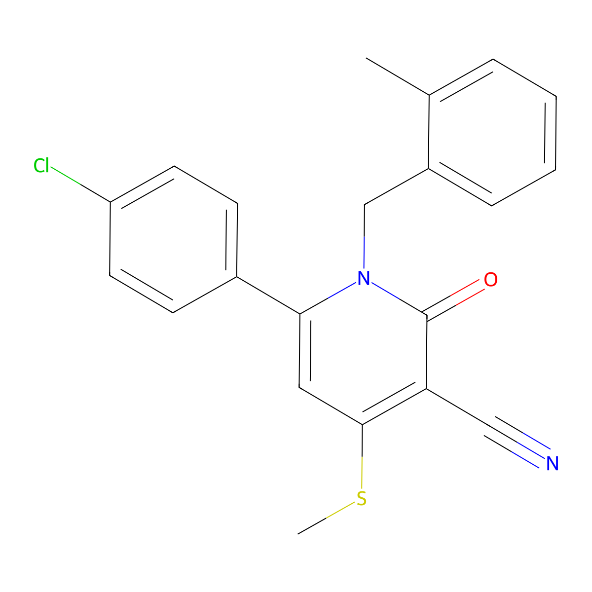6-(4-Chlorophenyl)-1-(2-methylbenzyl)-4-(methylsulfanyl)-2-oxo-1,2-dihydro-3-pyridinecarbonitrile molecular structure, CAS 478042-92-1