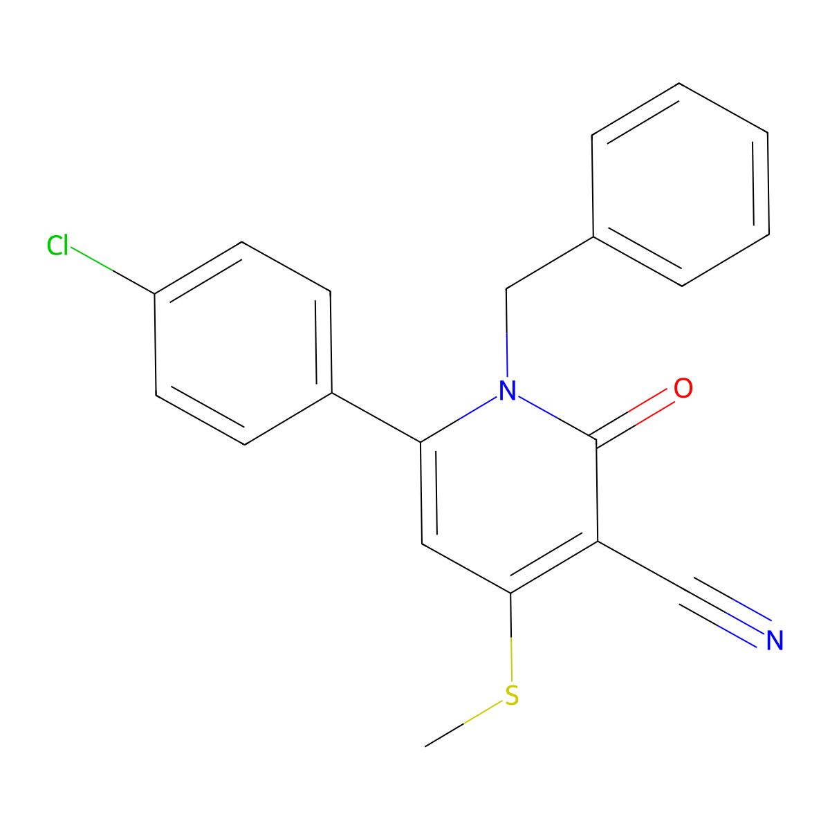 1-Benzyl-6-(4-chlorophenyl)-4-(methylsulfanyl)-2-oxo-1,2-dihydro-3-pyridinecarbonitrile molecular structure, CAS 478042-93-2