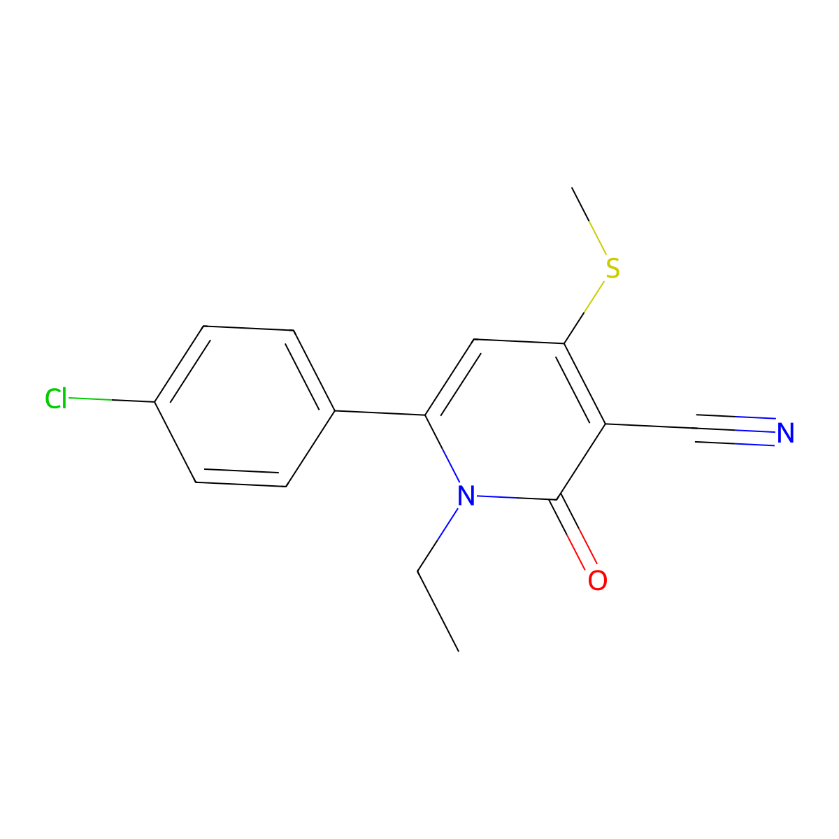 6-(4-Chlorophenyl)-1-ethyl-4-(methylsulfanyl)-2-oxo-1,2-dihydro-3-pyridinecarbonitrile molecular structure, CAS 478042-94-3