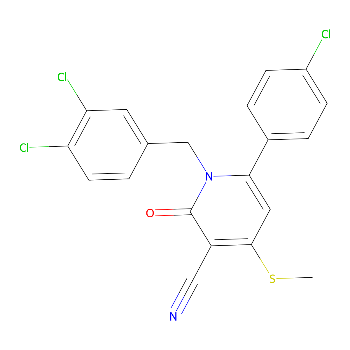 6-(4-Chlorophenyl)-1-(3,4-dichlorobenzyl)-4-(methylsulfanyl)-2-oxo-1,2-dihydro-3-pyridinecarbonitrile molecular structure, CAS 478042-95-4