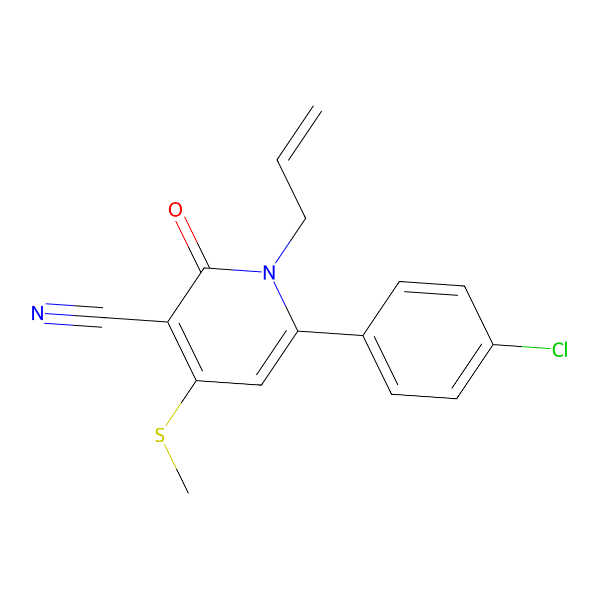 1-Allyl-6-(4-chlorophenyl)-4-(methylsulfanyl)-2-oxo-1,2-dihydro-3-pyridinecarbonitrile molecular structure, CAS 478042-97-6