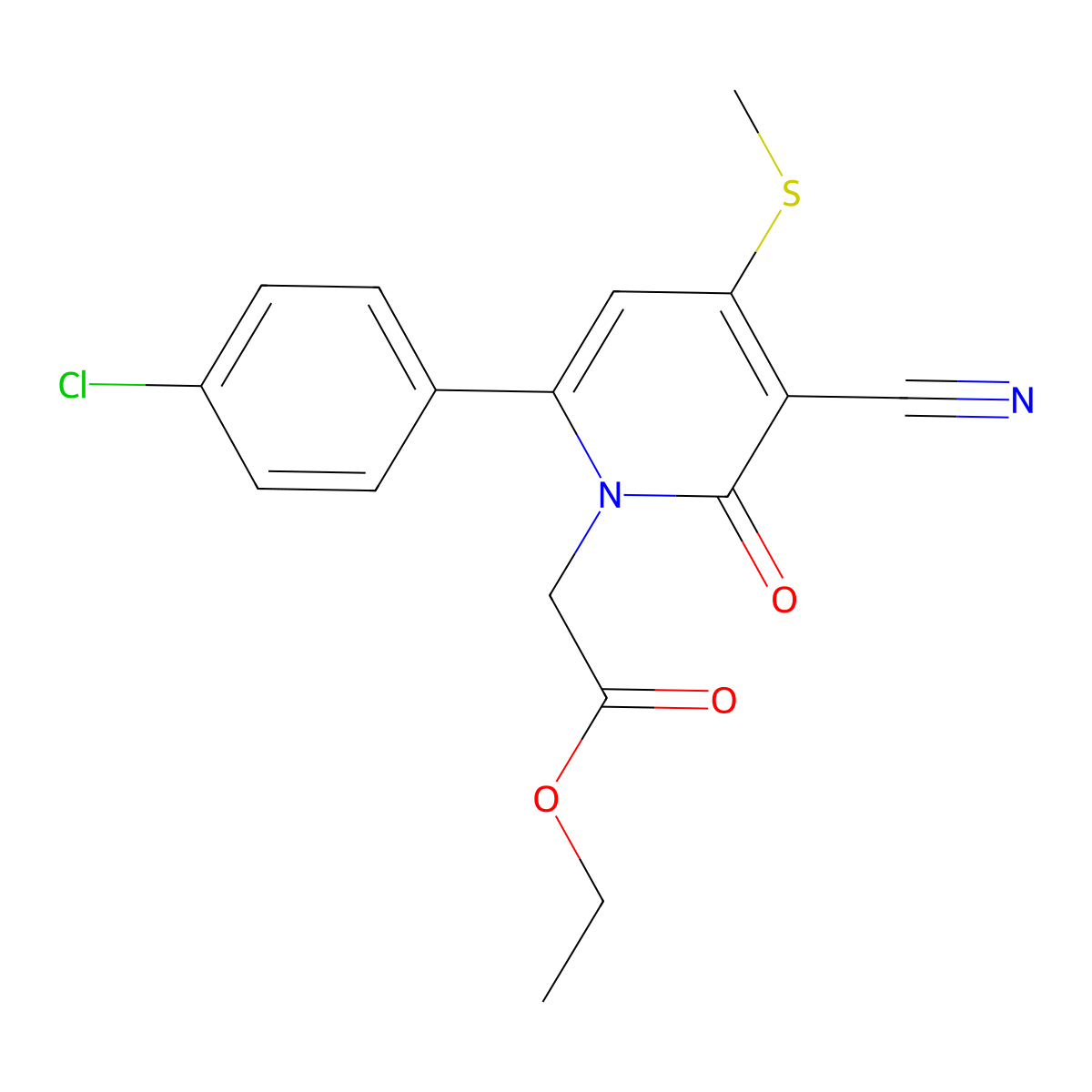 ethyl 2-[6-(4-chlorophenyl)-3-cyano-4-(methylsulfanyl)-2-oxo-1(2H)-pyridinyl]acetate molecular structure, CAS 478042-98-7