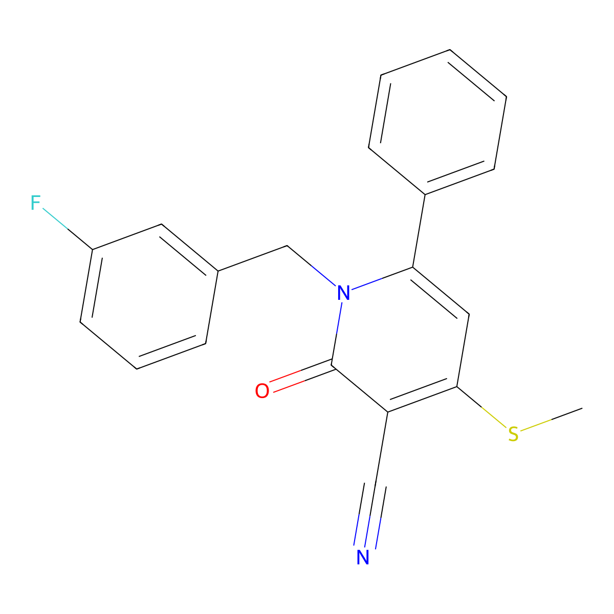 1-(3-Fluorobenzyl)-4-(methylsulfanyl)-2-oxo-6-phenyl-1,2-dihydro-3-pyridinecarbonitrile molecular structure, CAS 478042-99-8