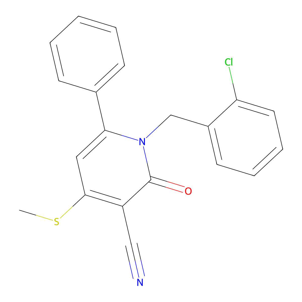 1-(2-Chlorobenzyl)-4-(methylsulfanyl)-2-oxo-6-phenyl-1,2-dihydro-3-pyridinecarbonitrile molecular structure, CAS 478043-00-4