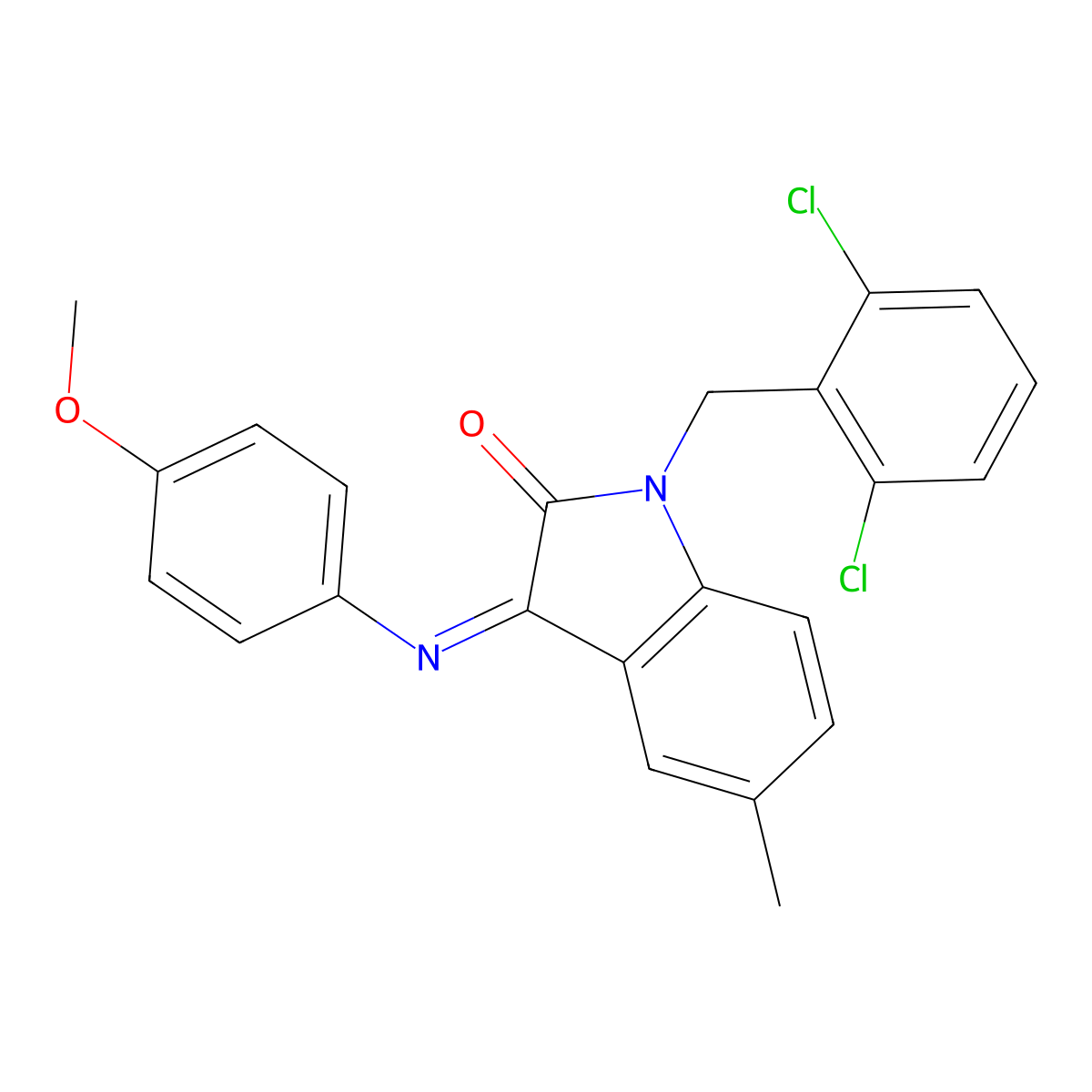 1-(2,6-dichlorobenzyl)-3-[(4-methoxyphenyl)imino]-5-methyl-1,3-dihydro-2H-indol-2-one molecular structure, CAS 478043-08-2