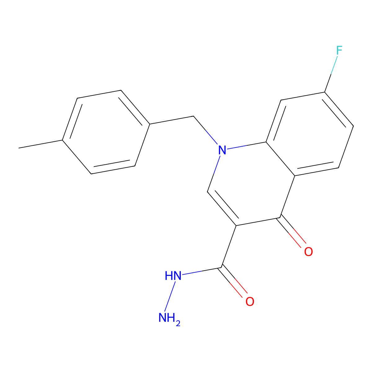 7-Fluoro-1-(4-methylbenzyl)-4-oxo-1,4-dihydro-3-quinolinecarbohydrazide molecular structure, CAS 478043-11-7