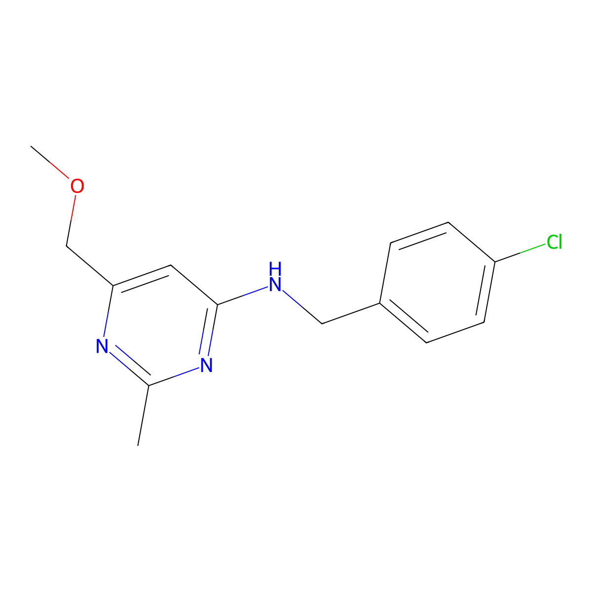 N-[(4-chlorophenyl)methyl]-6-(methoxymethyl)-2-methylpyrimidin-4-amine molecular structure, CAS 478043-18-4