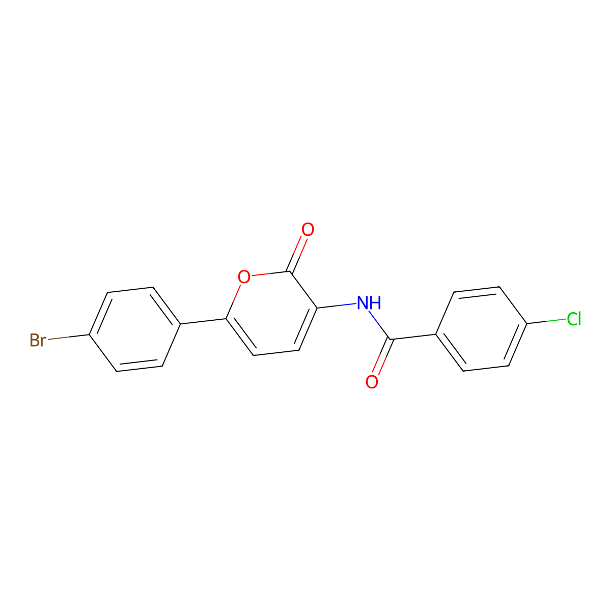 N-[6-(4-bromophenyl)-2-oxo-2H-pyran-3-yl]-4-chlorobenzenecarboxamide molecular structure, CAS 478043-22-0