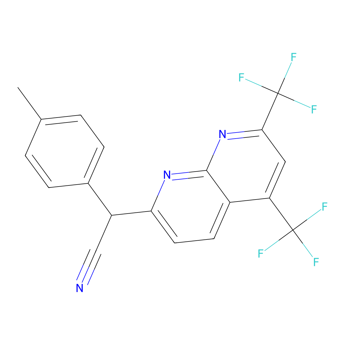 2-[5,7-Bis(trifluoromethyl)-1,8-naphthyridin-2-yl]-2-(4-methylphenyl)acetonitrile molecular structure, CAS 478043-26-4
