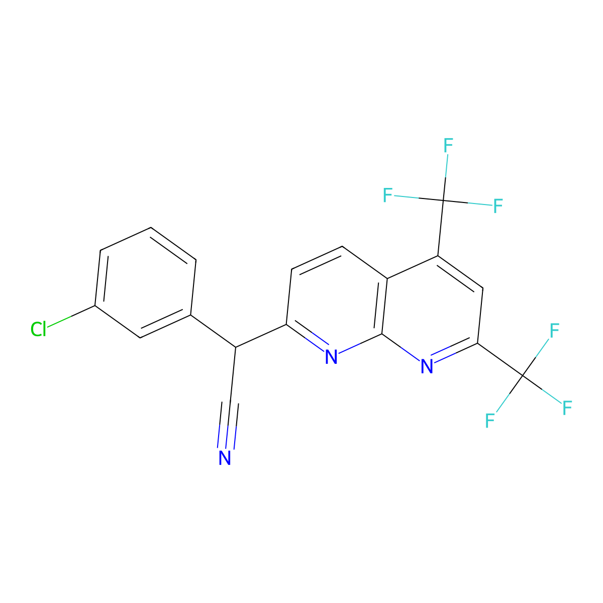 2-[5,7-Bis(trifluoromethyl)-1,8-naphthyridin-2-yl]-2-(3-chlorophenyl)acetonitrile molecular structure, CAS 478043-30-0