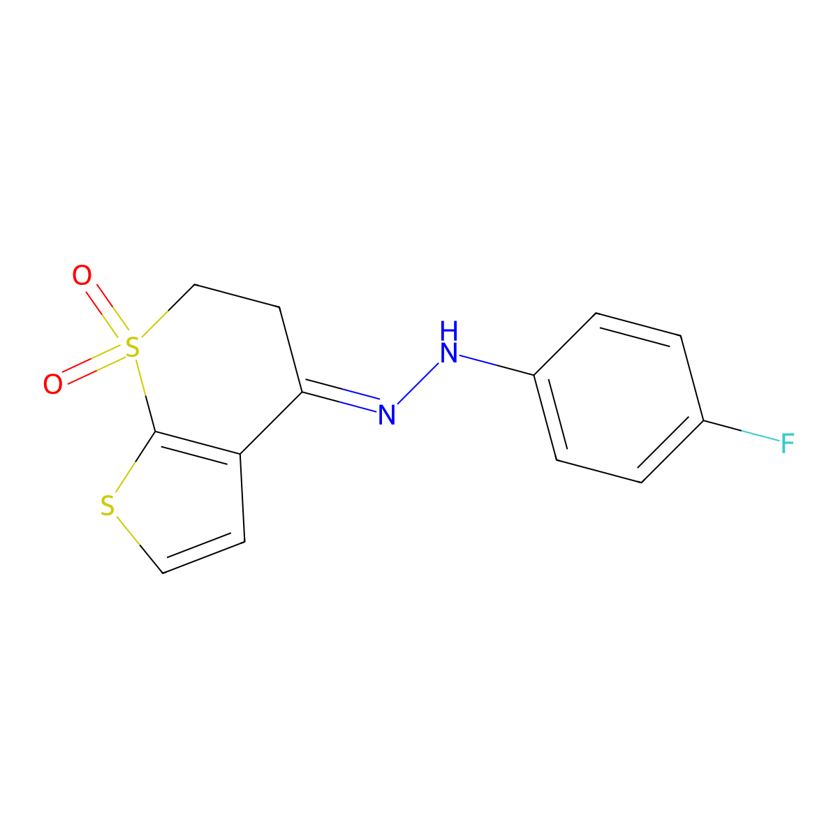 2,3-dihydro-1lambda~6~-thieno[2,3-b]thiopyran-1,1,4-trione 4-[N-(4-fluorophenyl)hydrazone] molecular structure, CAS 478043-36-6