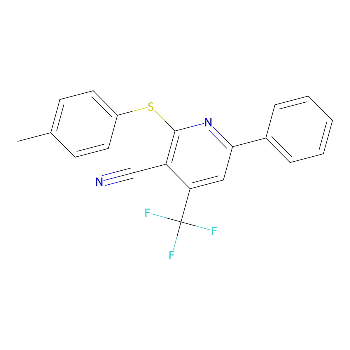 2-[(4-Methylphenyl)sulfanyl]-6-phenyl-4-(trifluoromethyl)nicotinonitrile molecular structure, CAS 478043-37-7