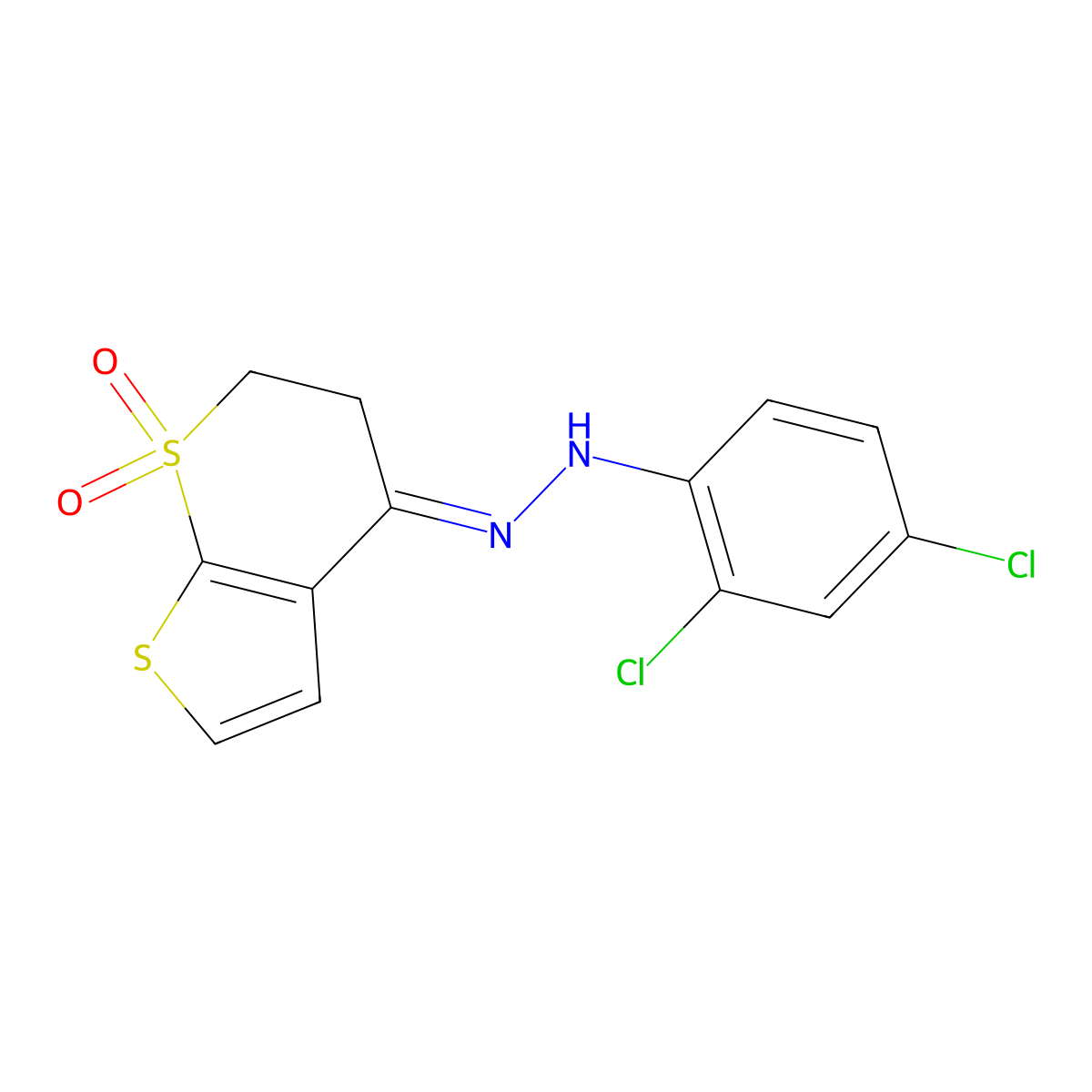 2,4-dichloro-N-[(7,7-dioxo-5,6-dihydrothieno[2,3-b]thiopyran-4-ylidene)amino]aniline molecular structure, CAS 478043-40-2